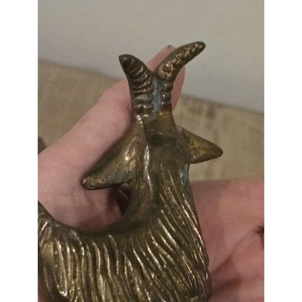2 Vtg Brass Animals Lion & Ram Small MCM Taiwan Big Horn Sheep 3" Tall Patina - Picture 11 of 15